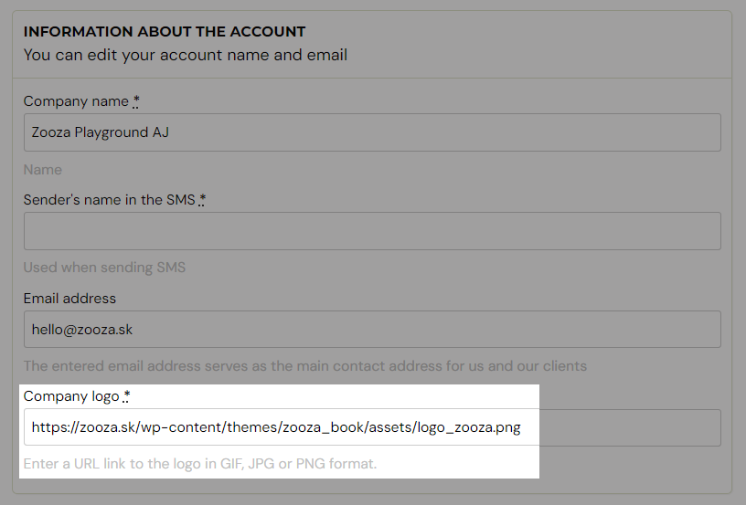 Account Information - logo URL field
