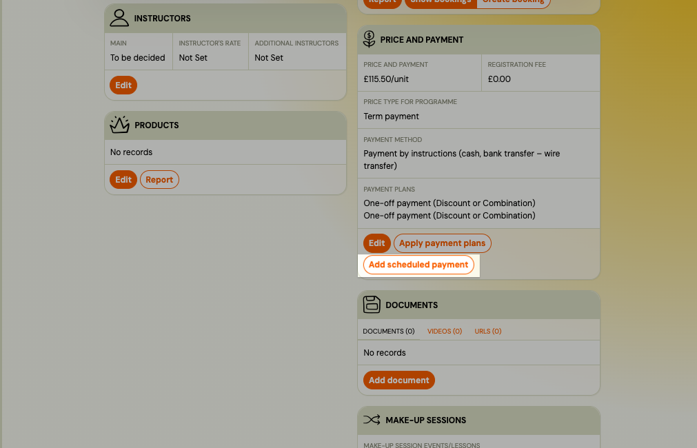 Screenshot — ad hoc scheduled payment