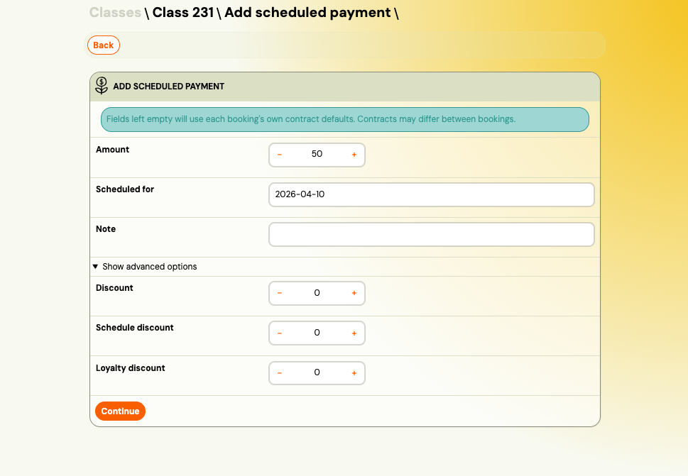 Screenshot — ad hoc scheduled payment