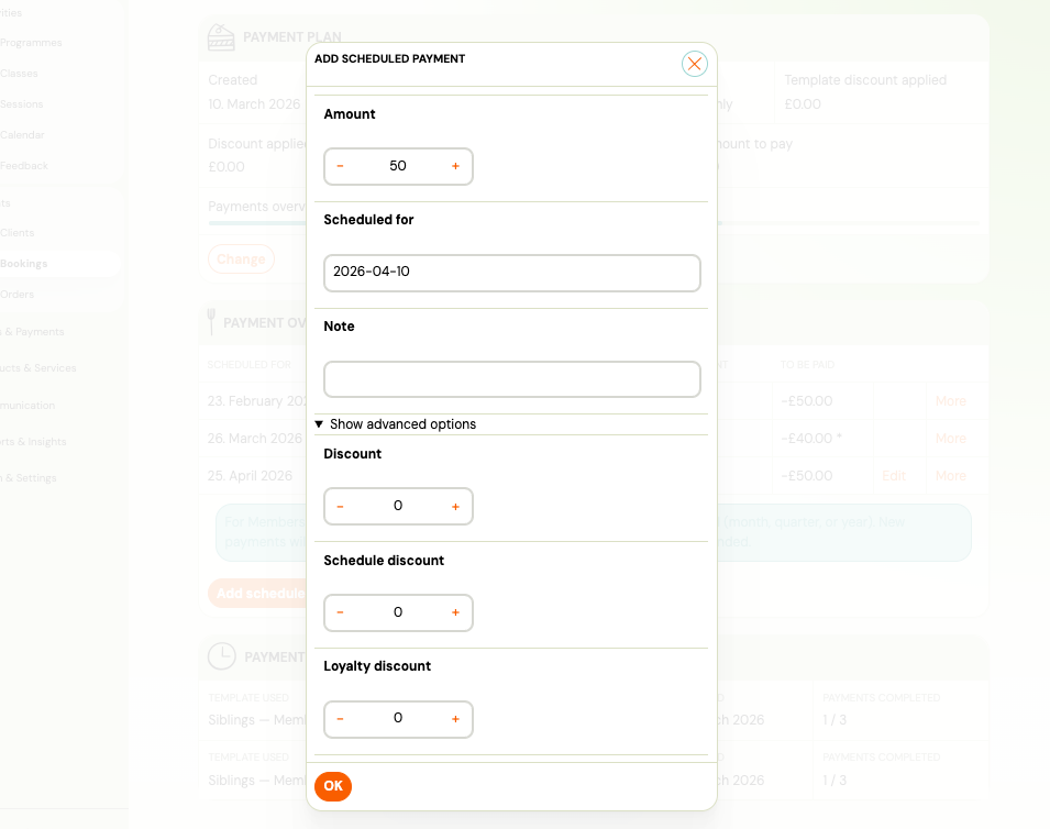 Screenshot — ad hoc scheduled payment