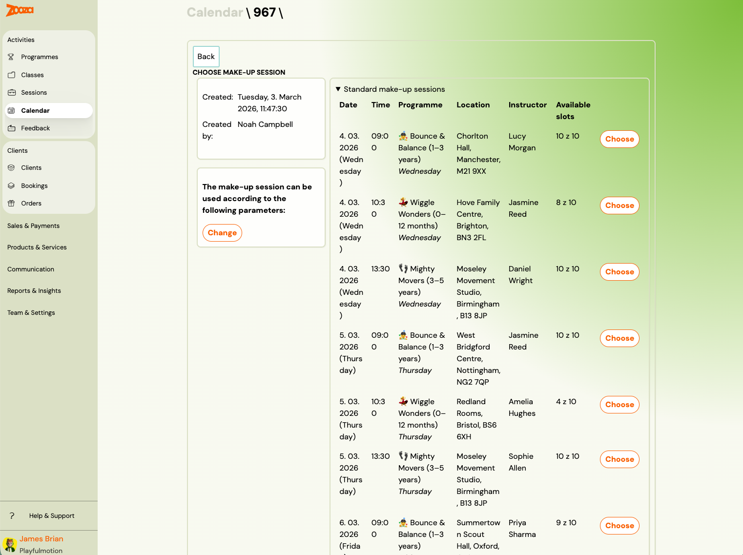 Screenshot — admin attendance management