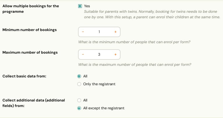 Screenshot — allowing multiple booking