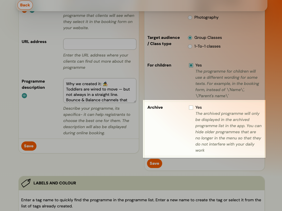 Screenshot — archive or delete programme
