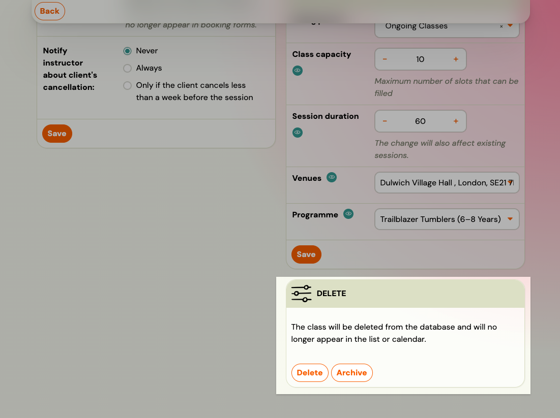 Screenshot — archive or delete programme