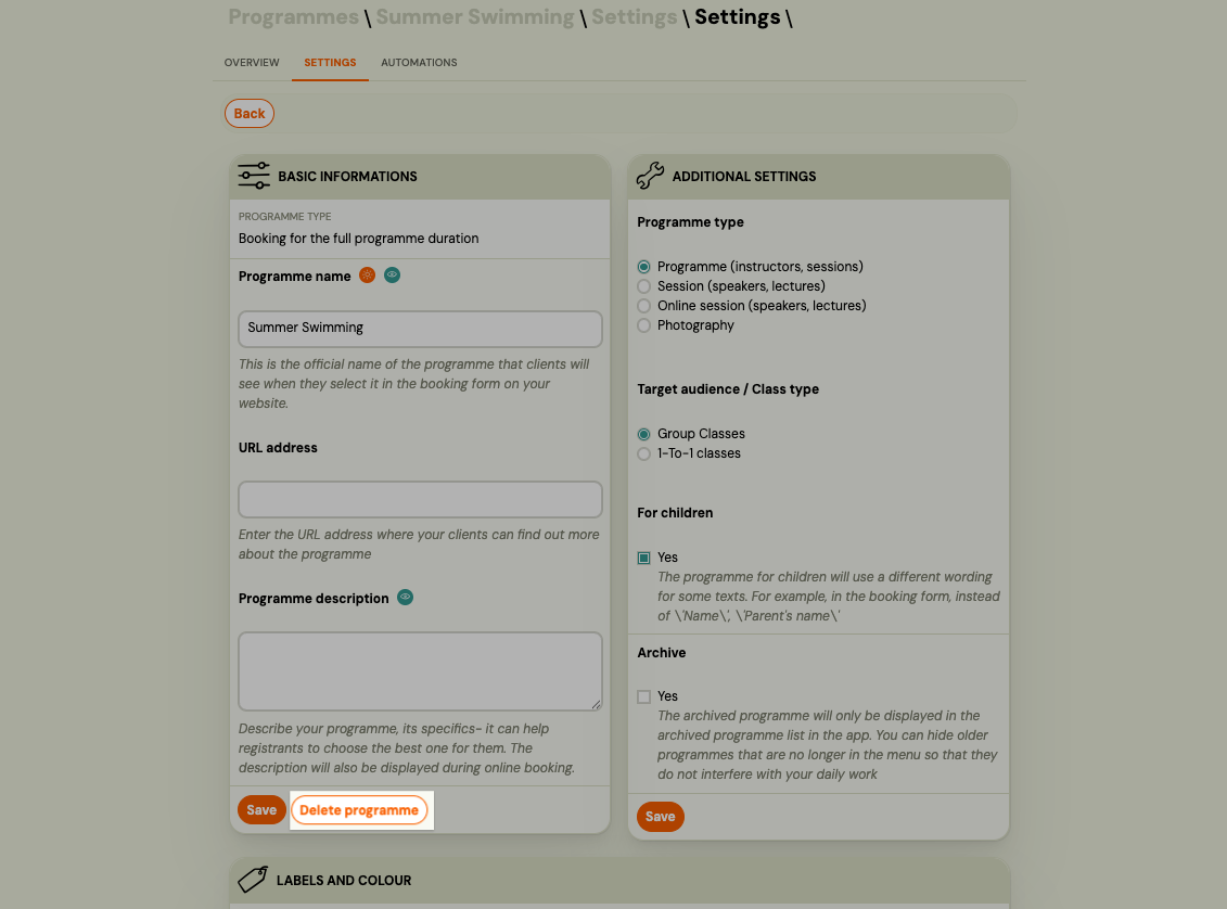 Screenshot — archive or delete programme