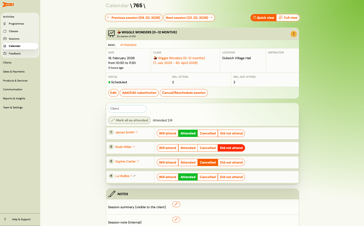 Screenshot — attendance and catchups faq
