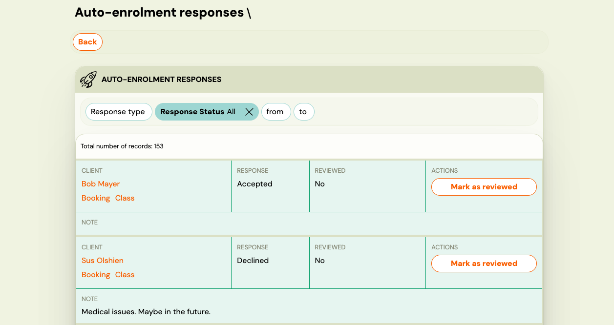 Screenshot — auto enrolment responses