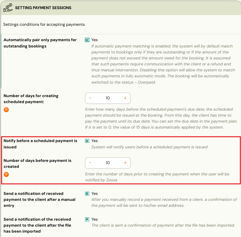 Screenshot — automatic payment reminders