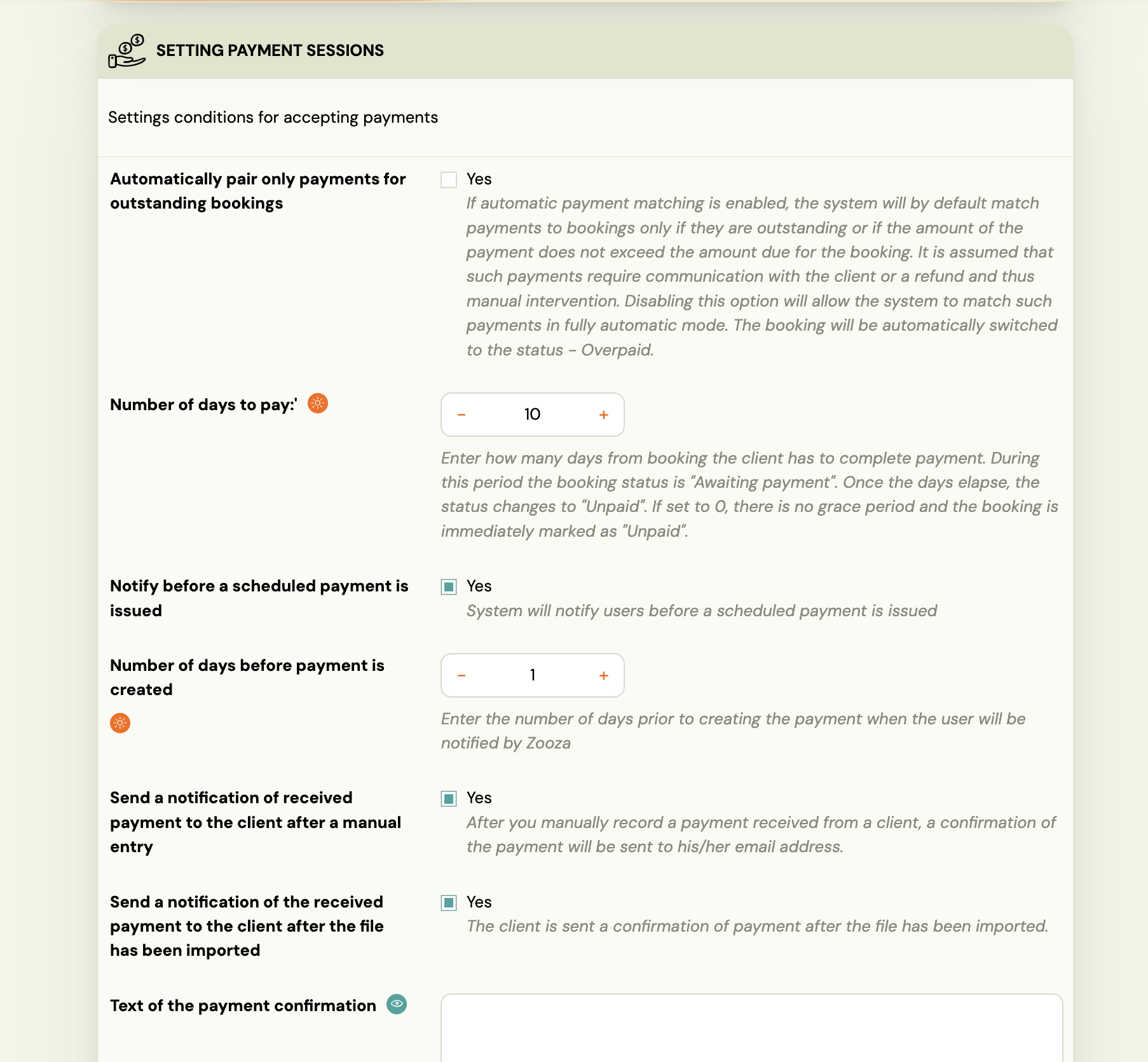 Screenshot — automatic payment reminders