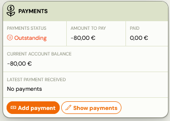 Payments tile on a booking