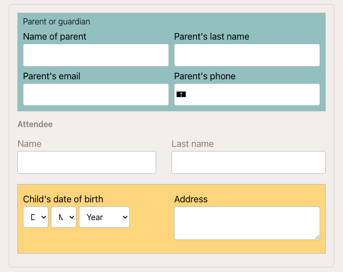 Screenshot — booking form attendee selection