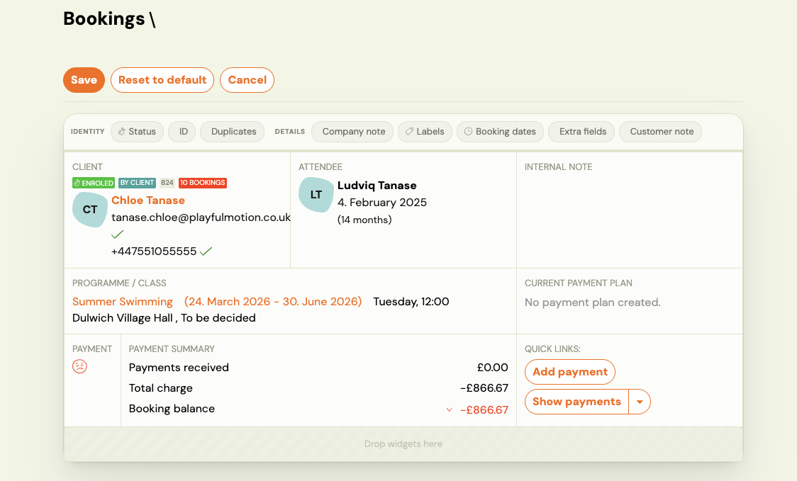 Screenshot — booking tile customization