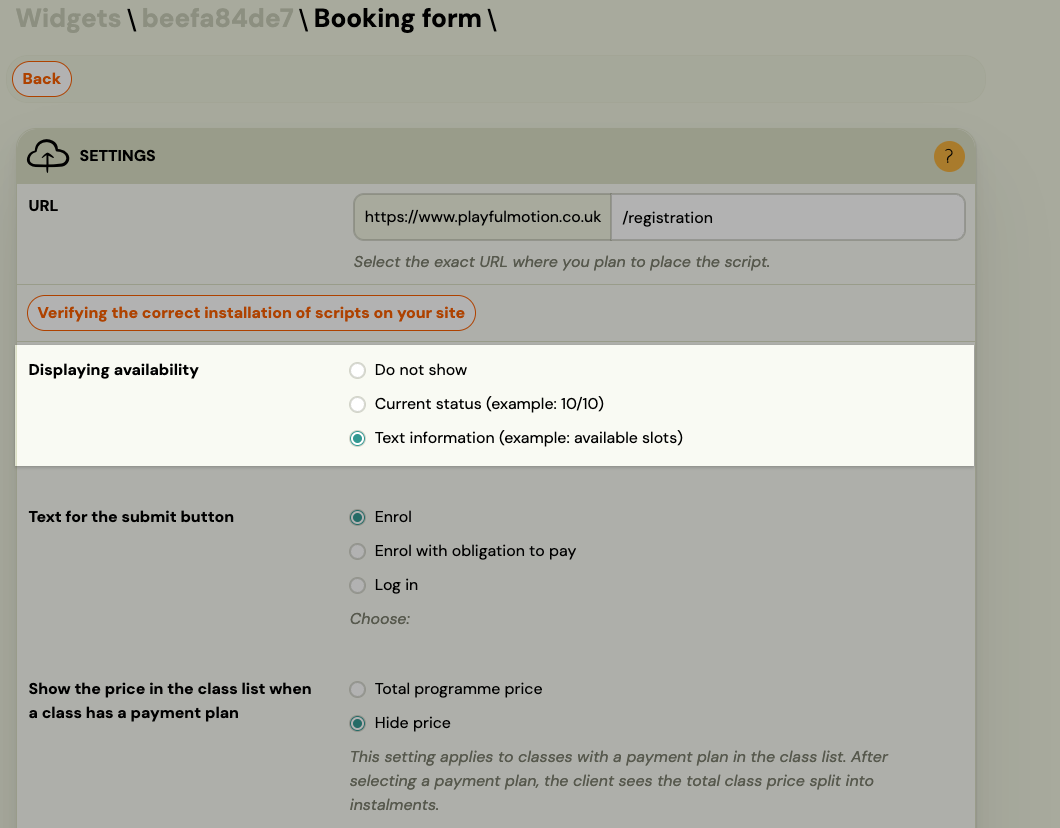 Screenshot — booking widget faq