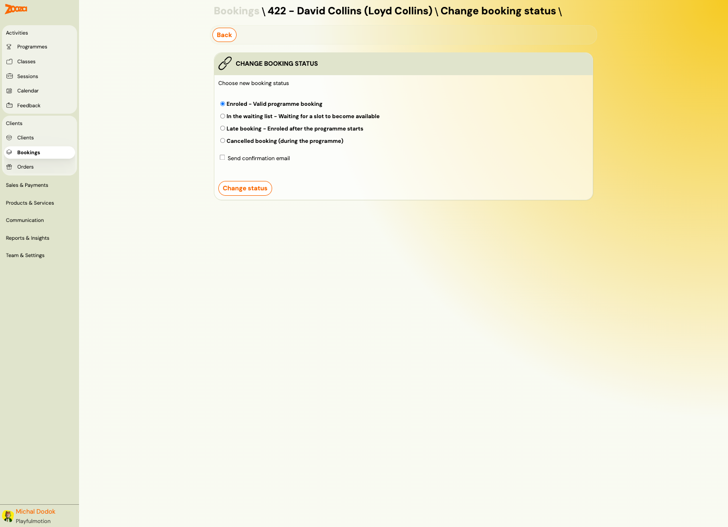 Change booking status