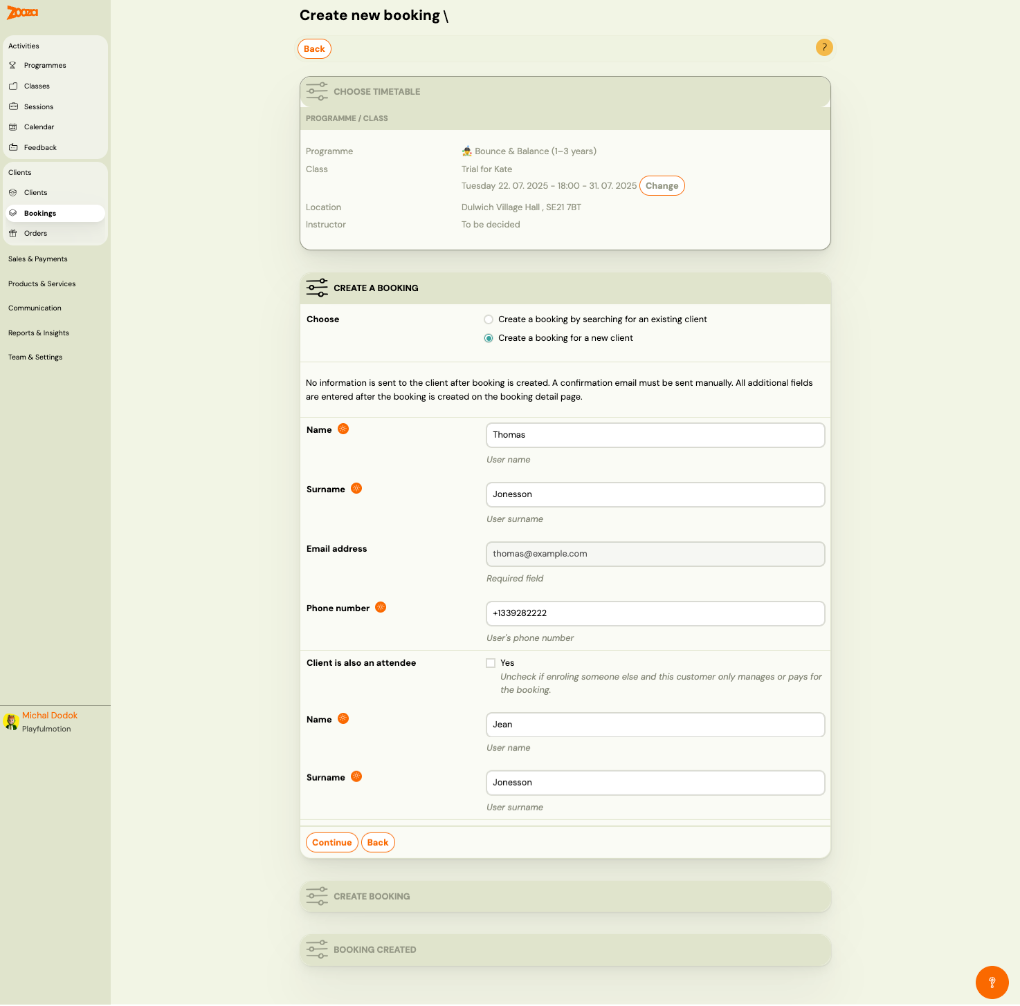 Create new booking