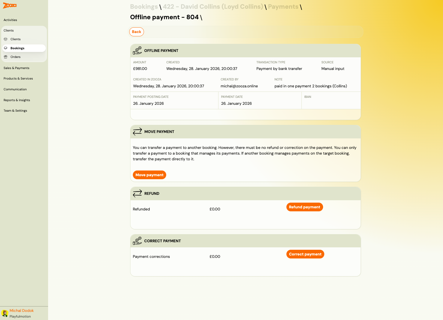 Offline payment detail