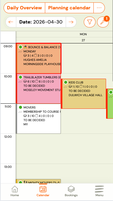 Screenshot — calendar bulk actions