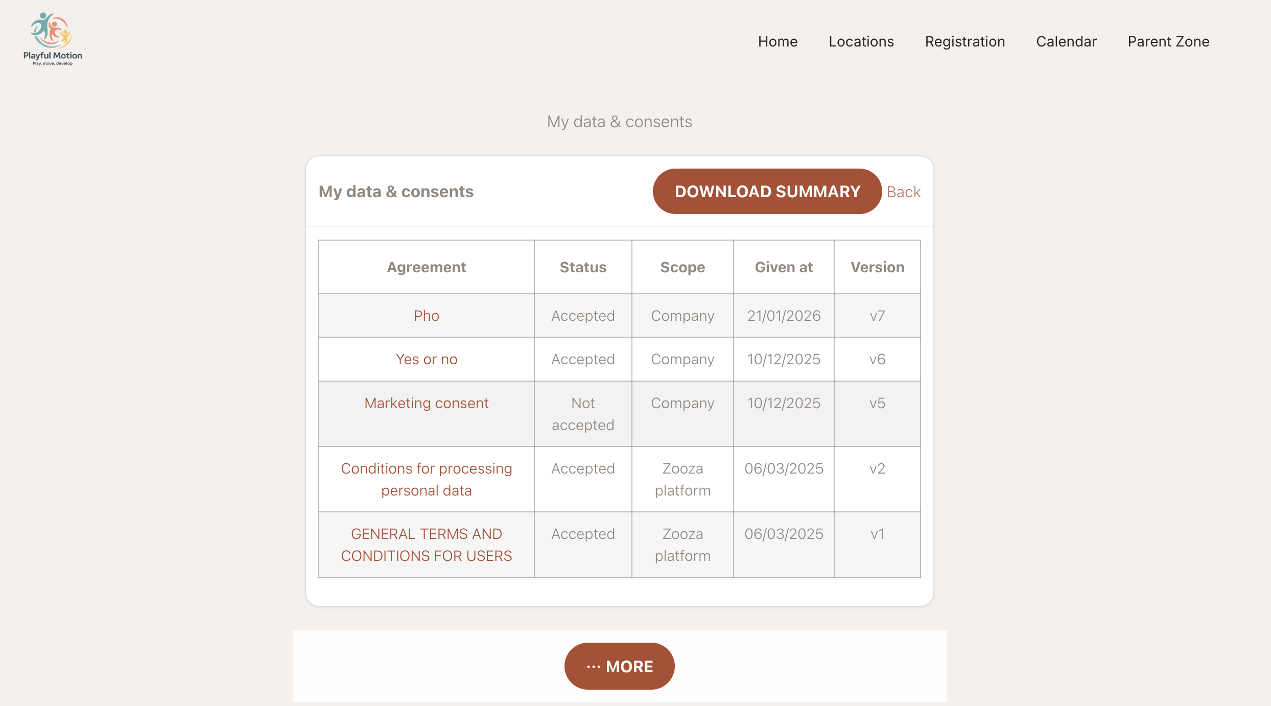 Download PDF button in the consent overview