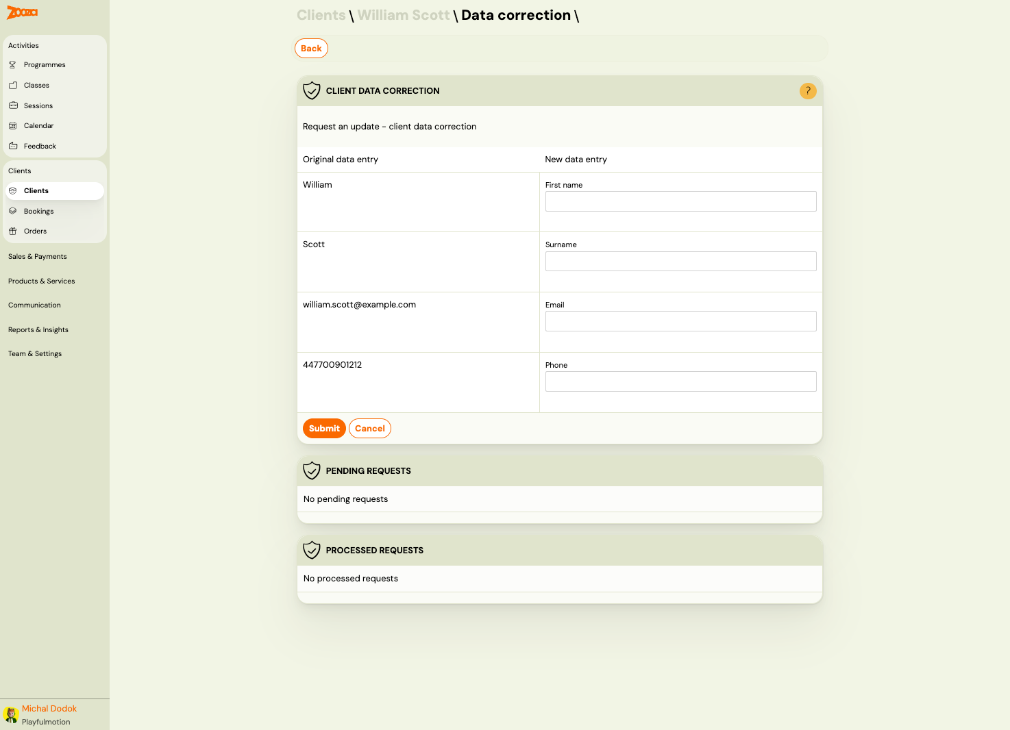 Data correction form