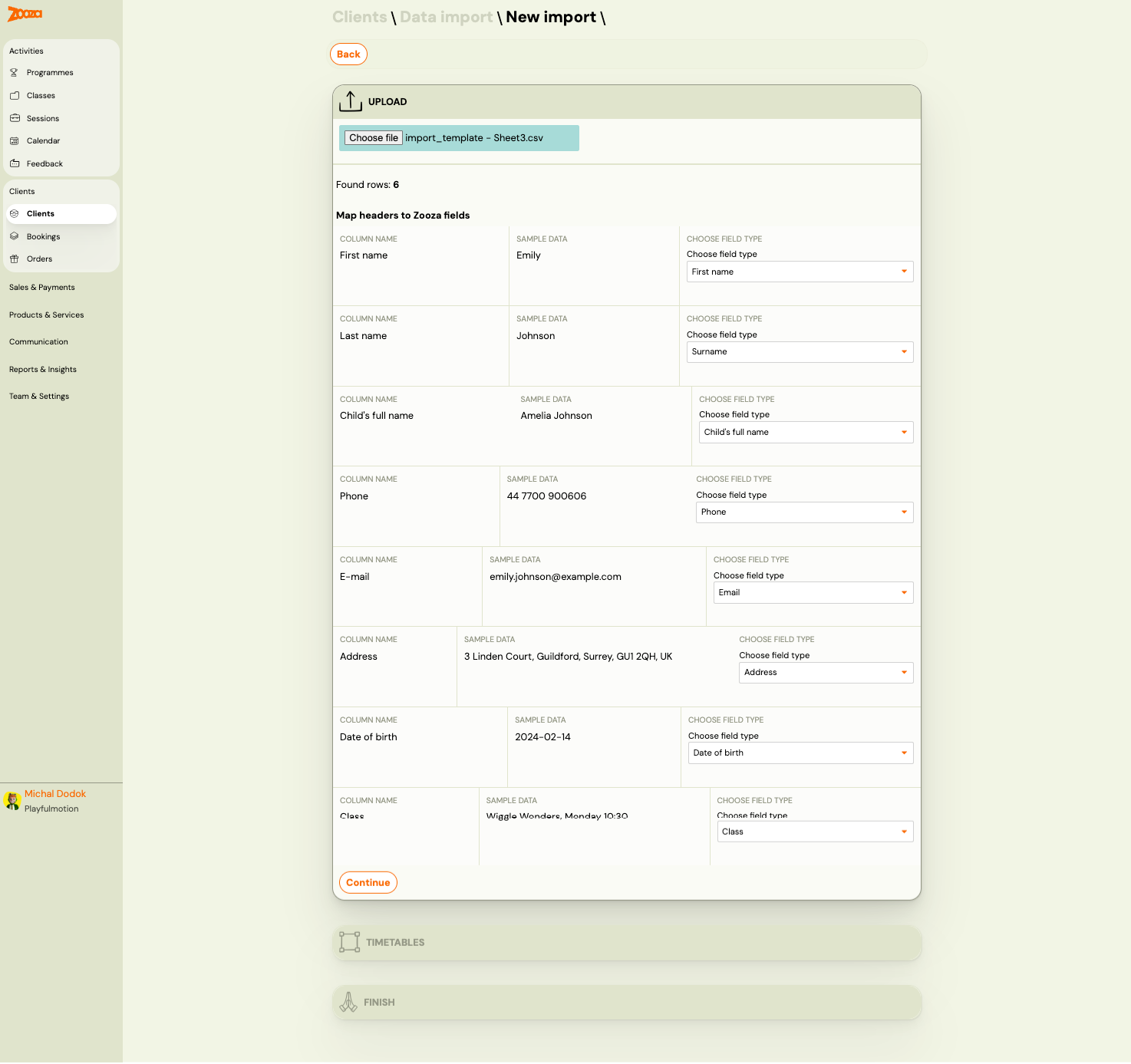 New import — field mapping