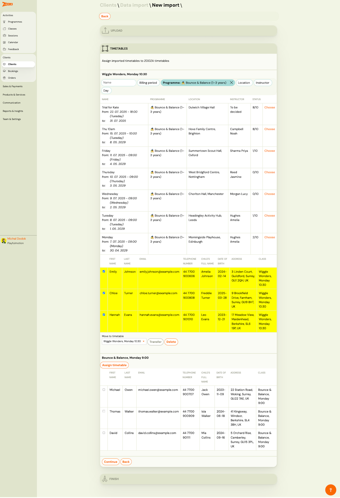 New import — timetable assignment