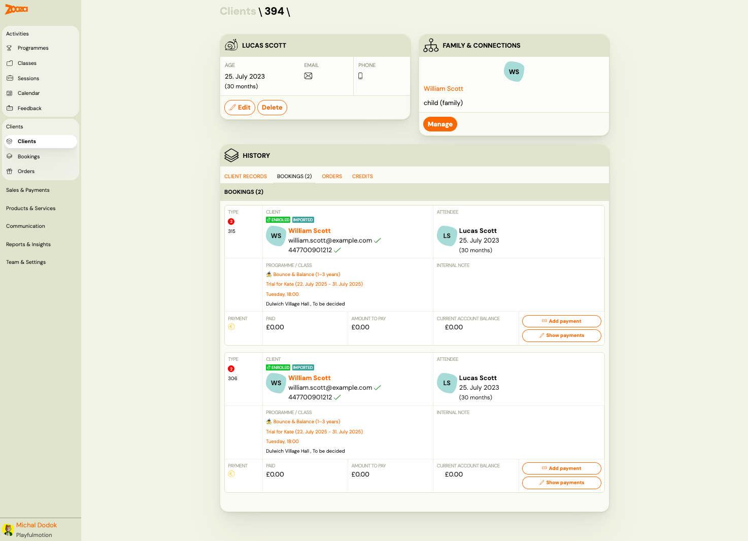 Client detail — child record