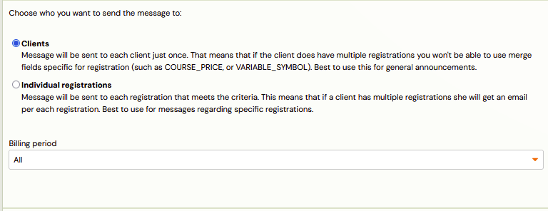 Clients vs registrations selection