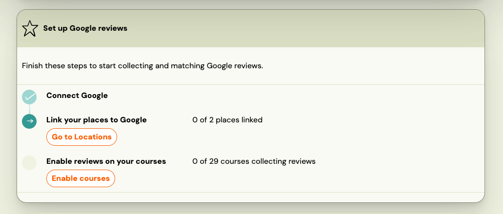 Locations list with the Google link status column per place