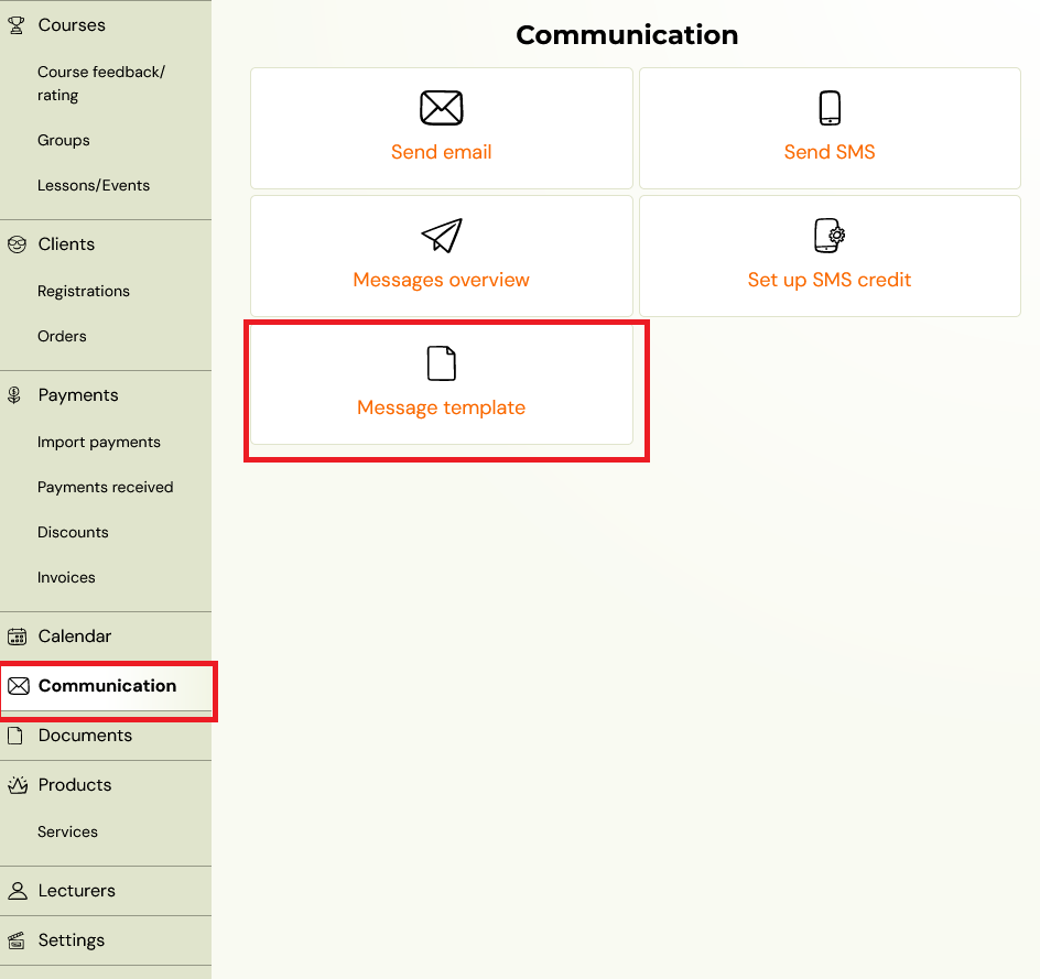 Communication menu - message templates