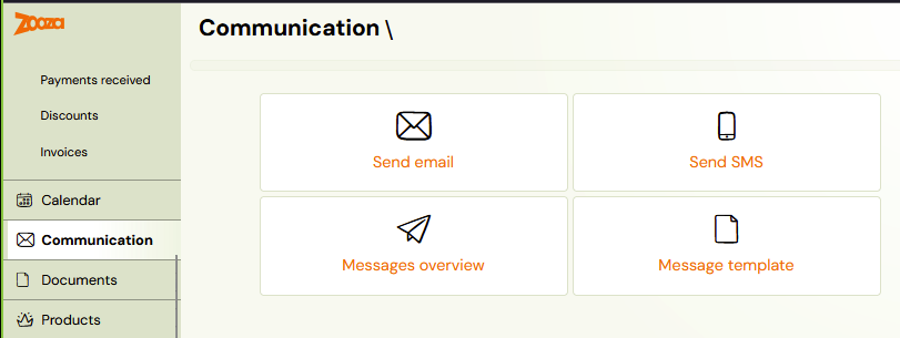 Communication menu - message templates