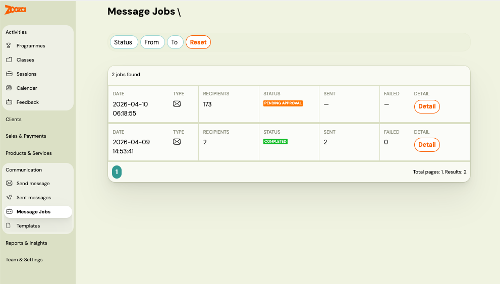 Screenshot — communication send email