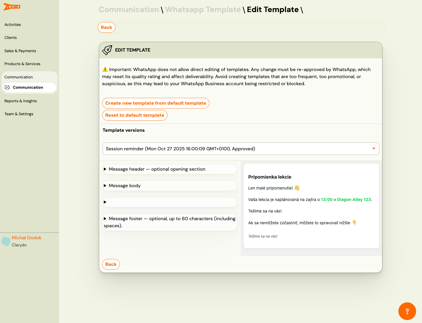 WhatsApp template editor