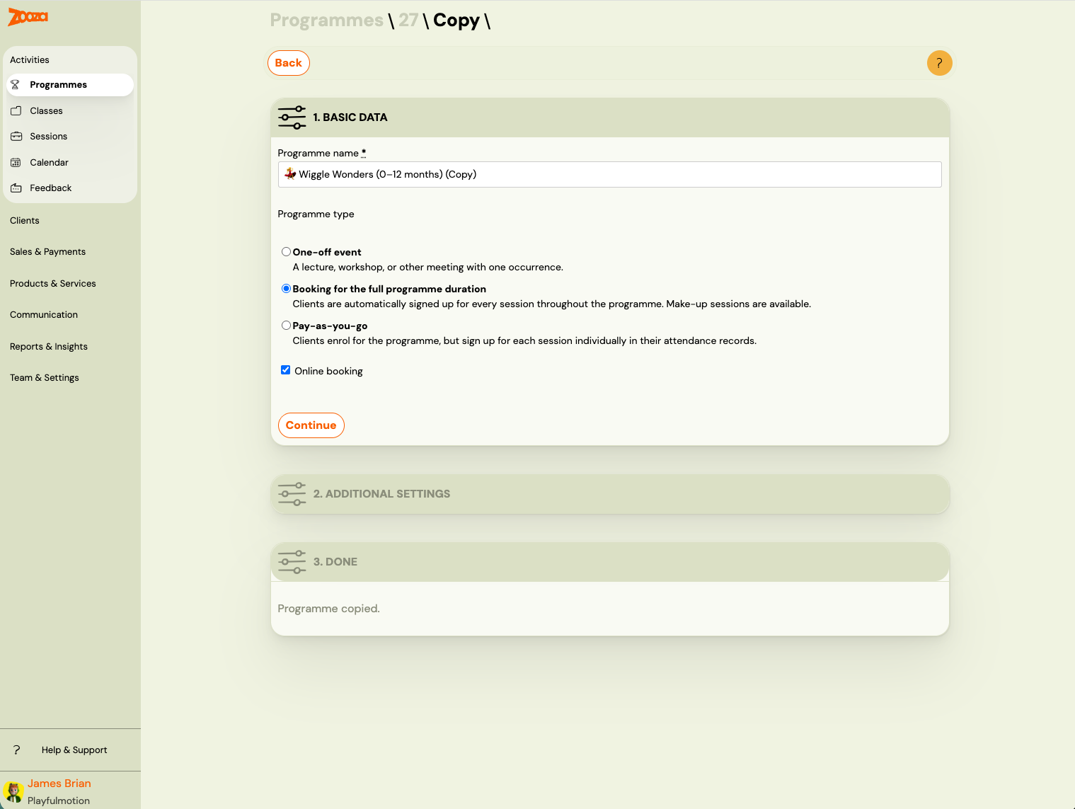 Screenshot — copy programme and class