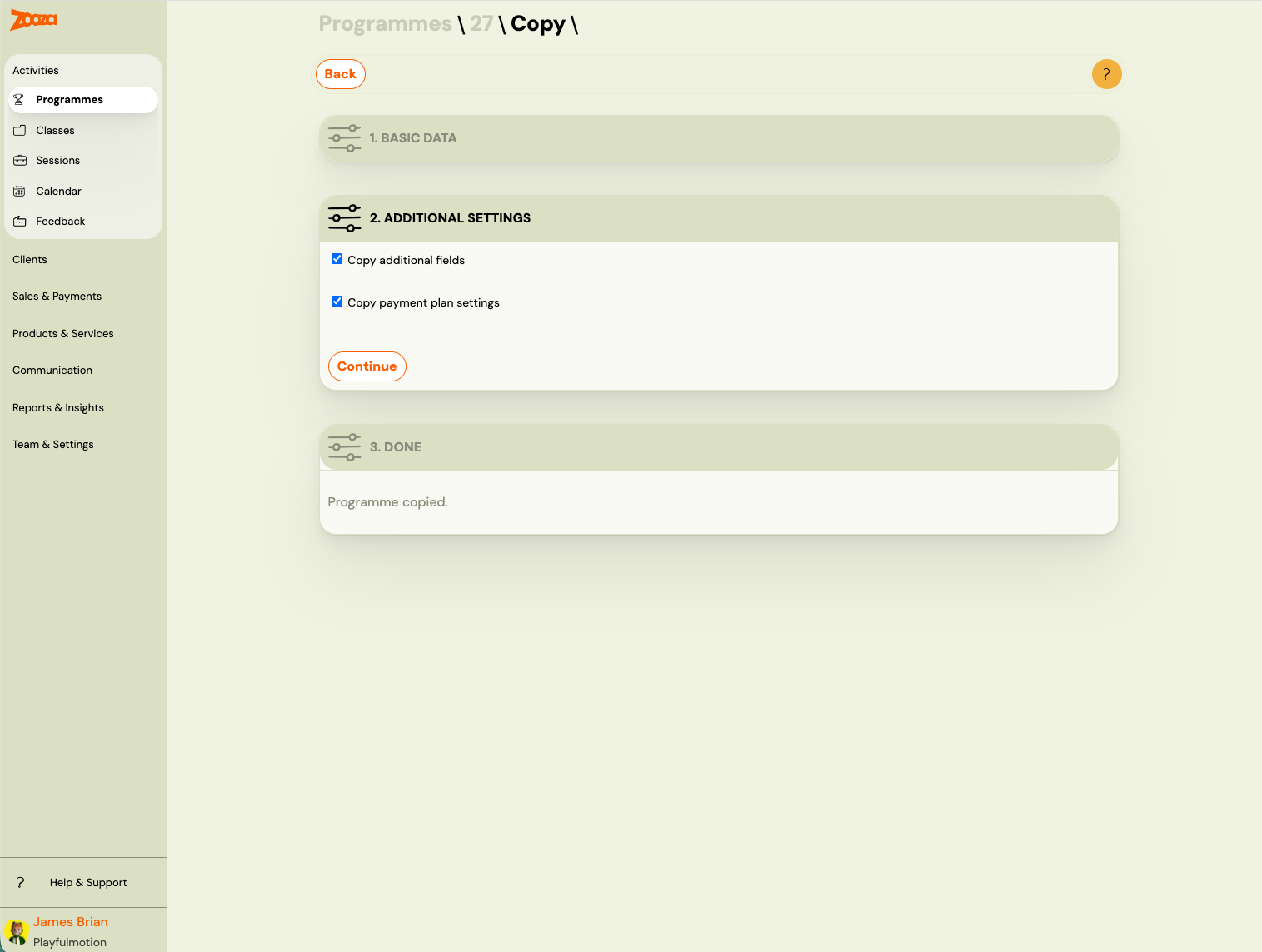 Screenshot — copy programme and class