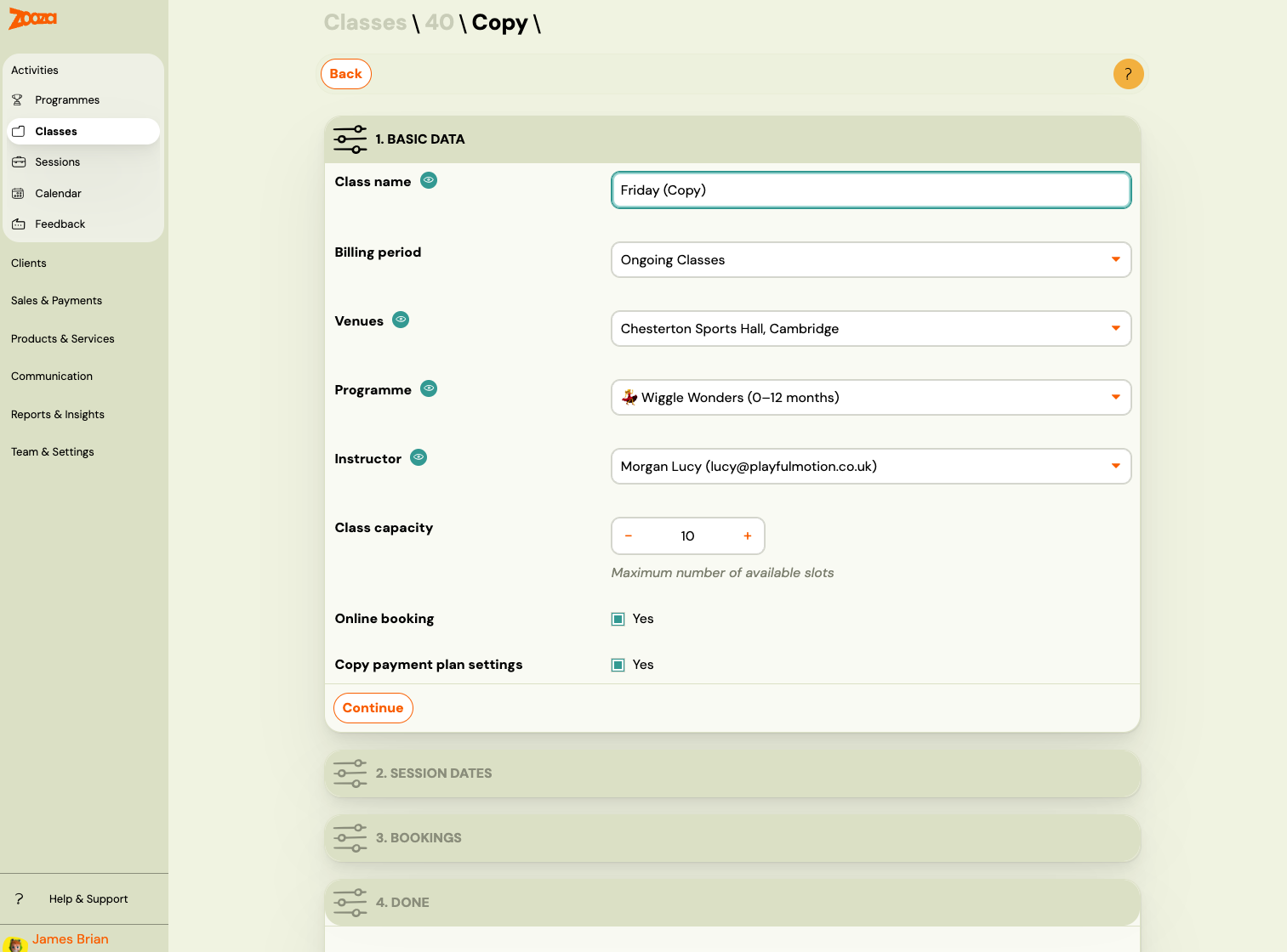 Screenshot — copy programme and class