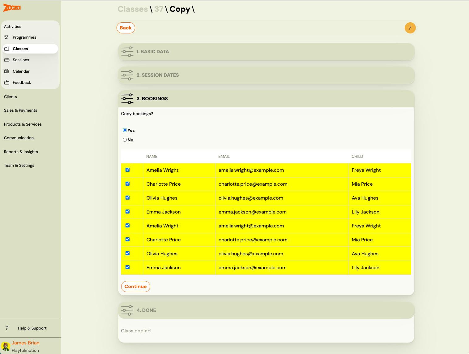 Screenshot — copy programme and class