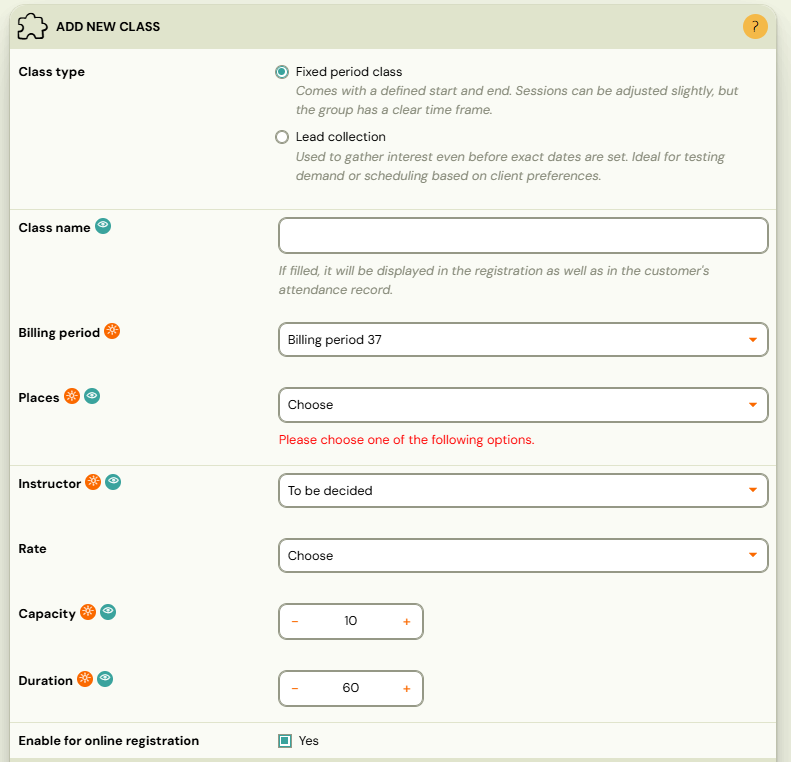 Class details form