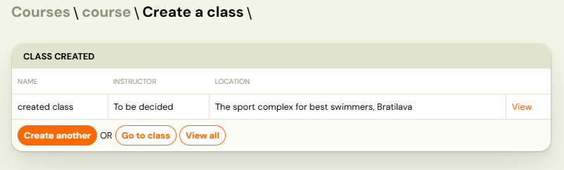 Classes created during session