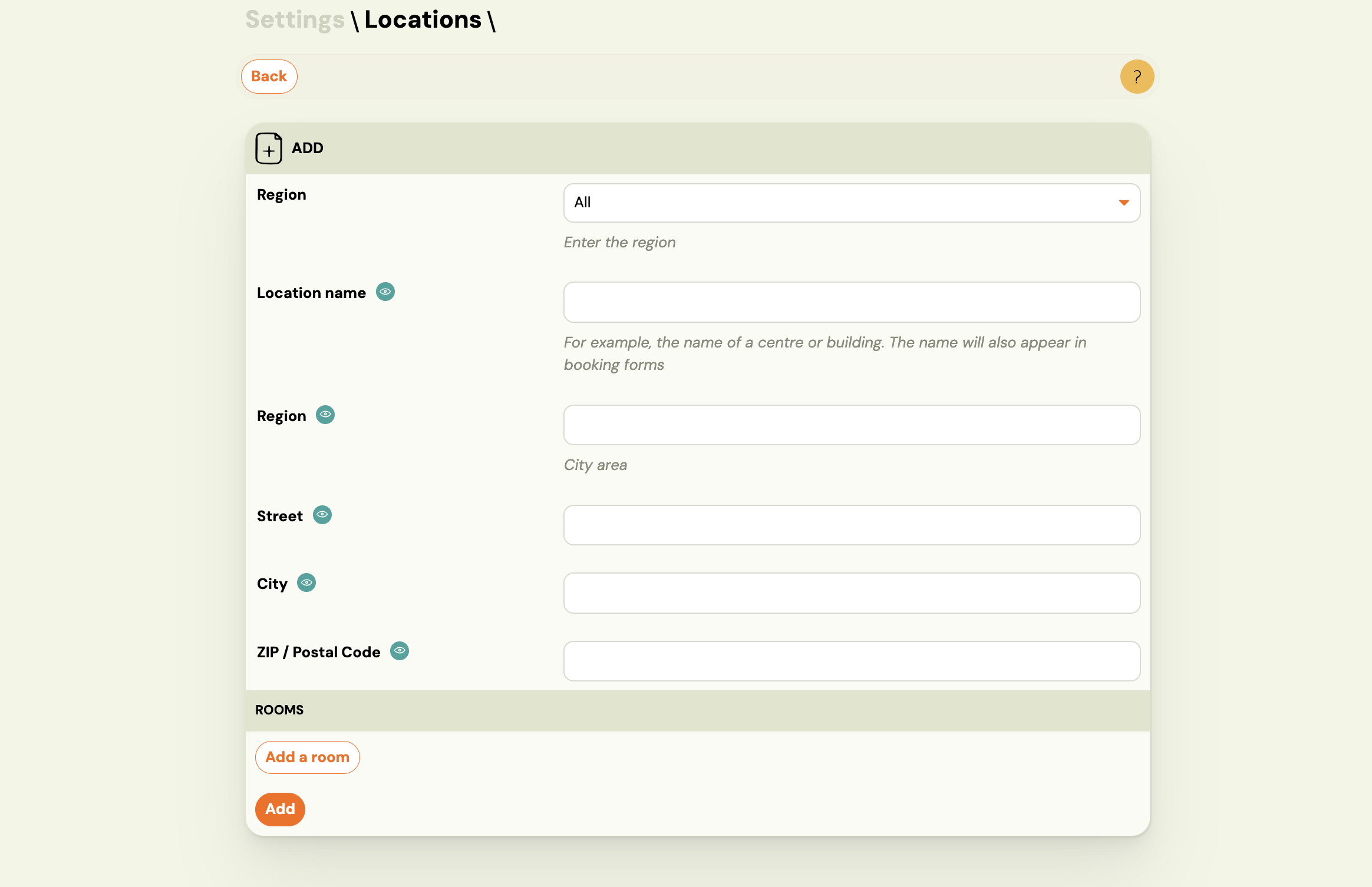 Screenshot — creating a location