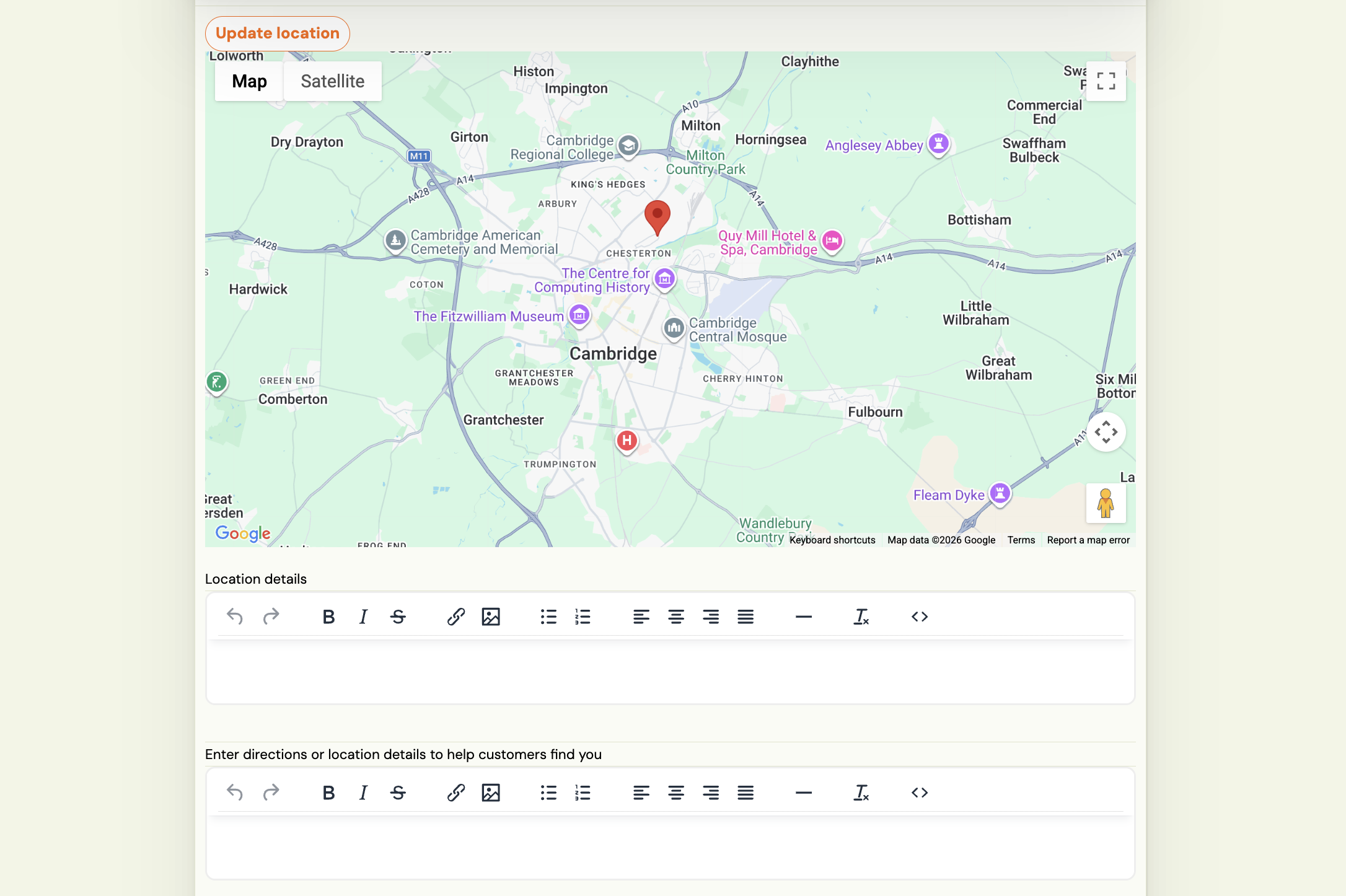 Screenshot — creating a location