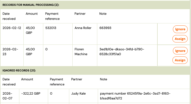 Screenshot — csv payment import
