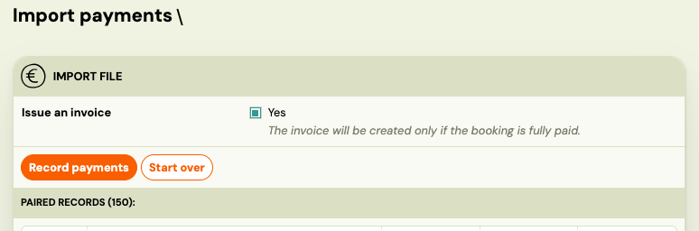 Screenshot — csv payment import
