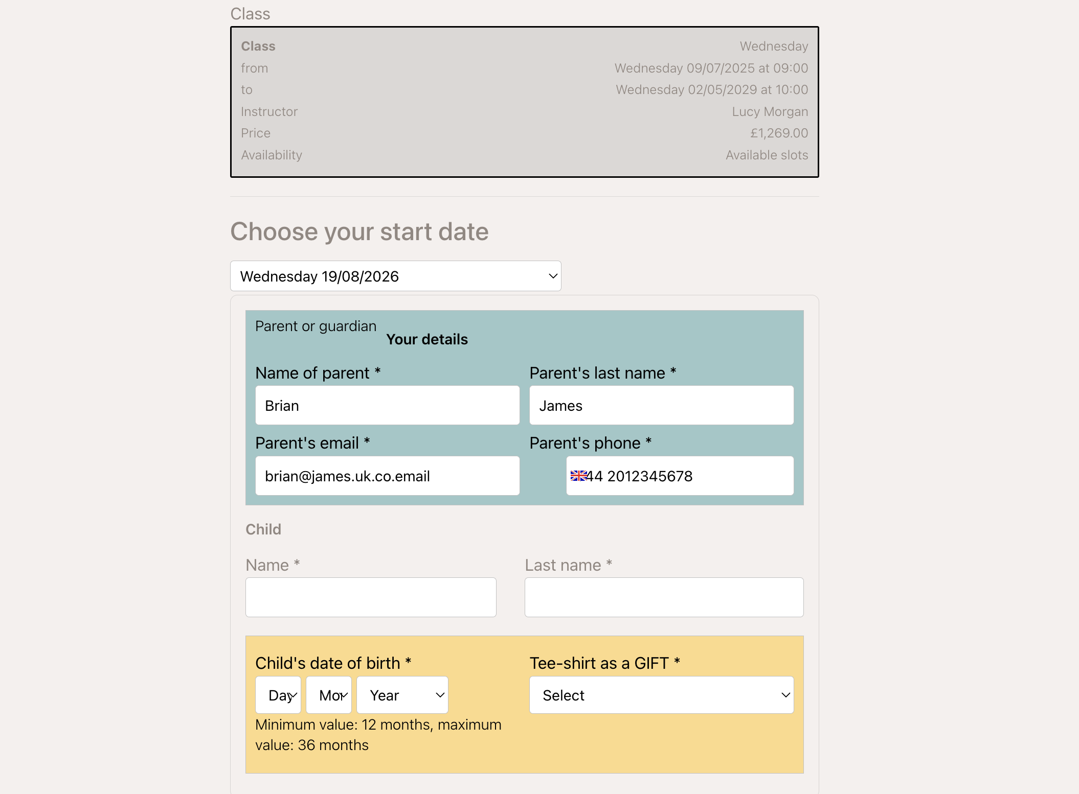 Screenshot — delayed start registration
