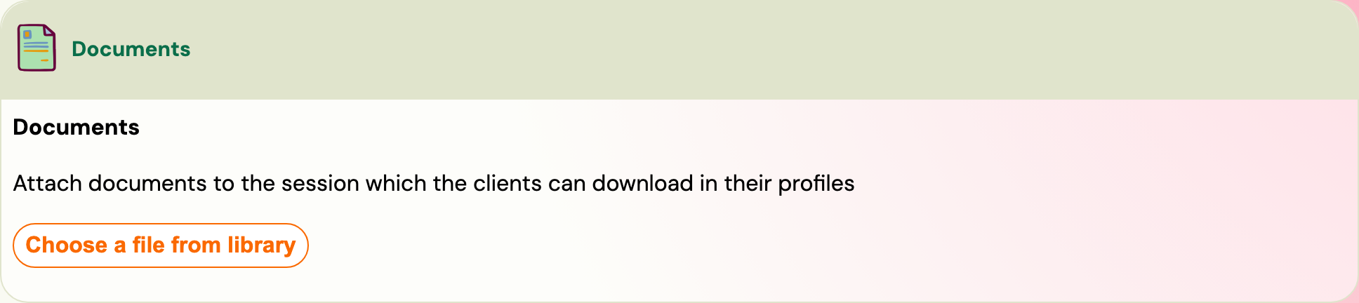 The Documents panel of a class with the Choose a file from library button