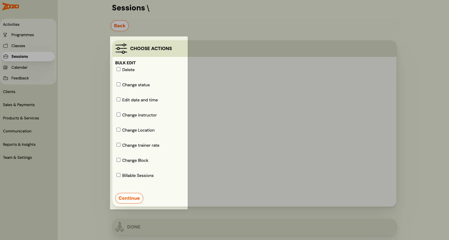 Screenshot — edit sessions in programmes