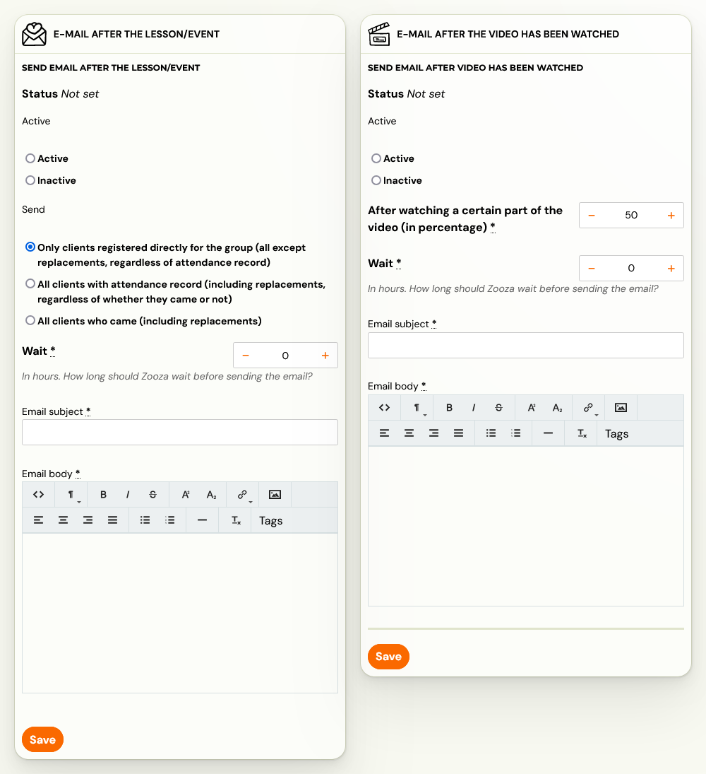 Email options in automation tile