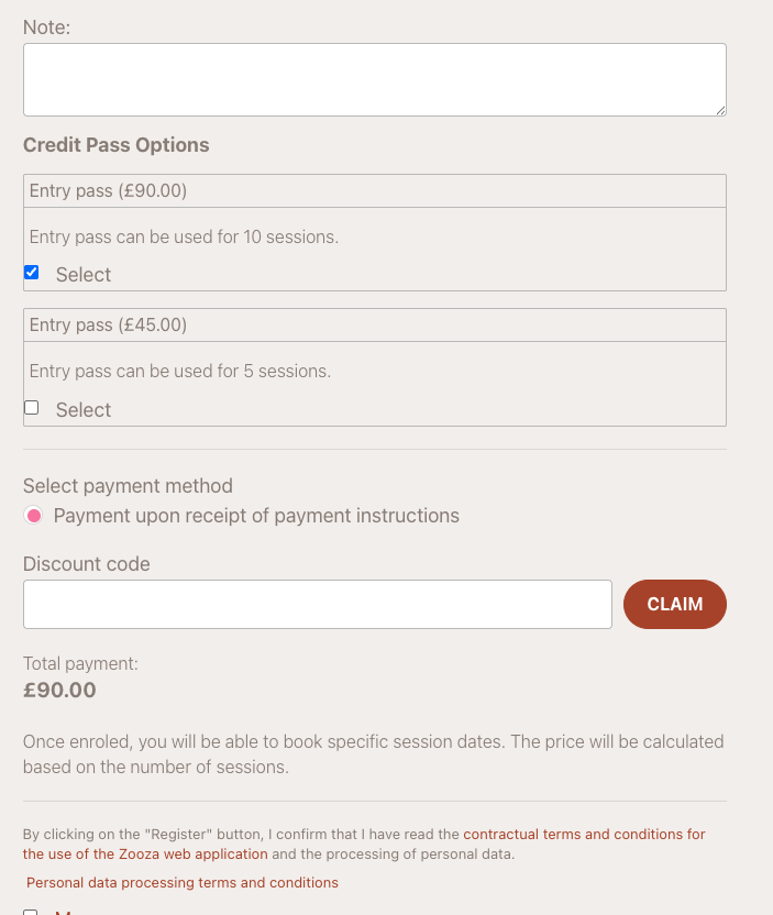 Screenshot — entry pass client view