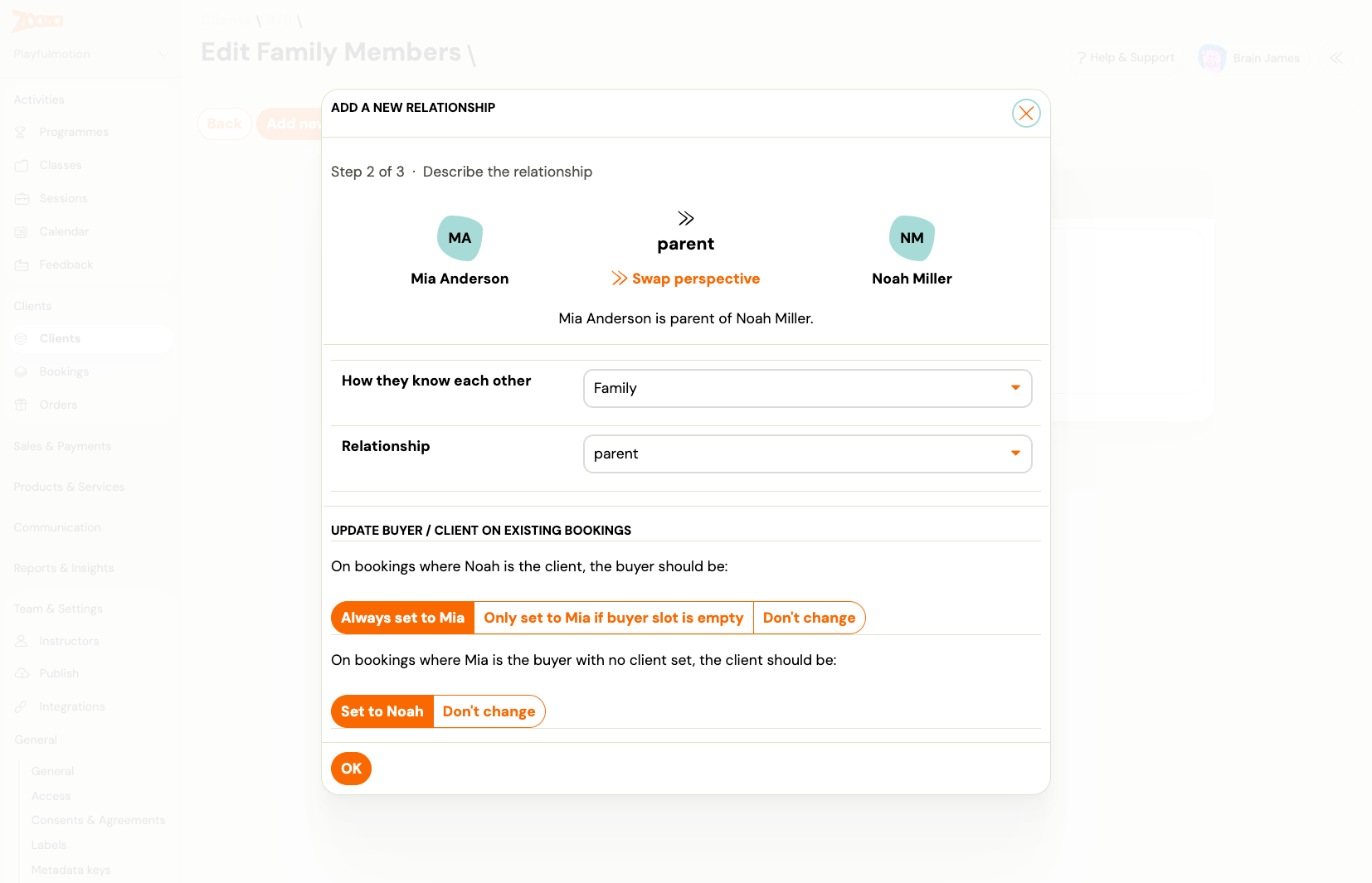 Step 2 of Add new relationship wizard — showing relationship type and buyer repair options