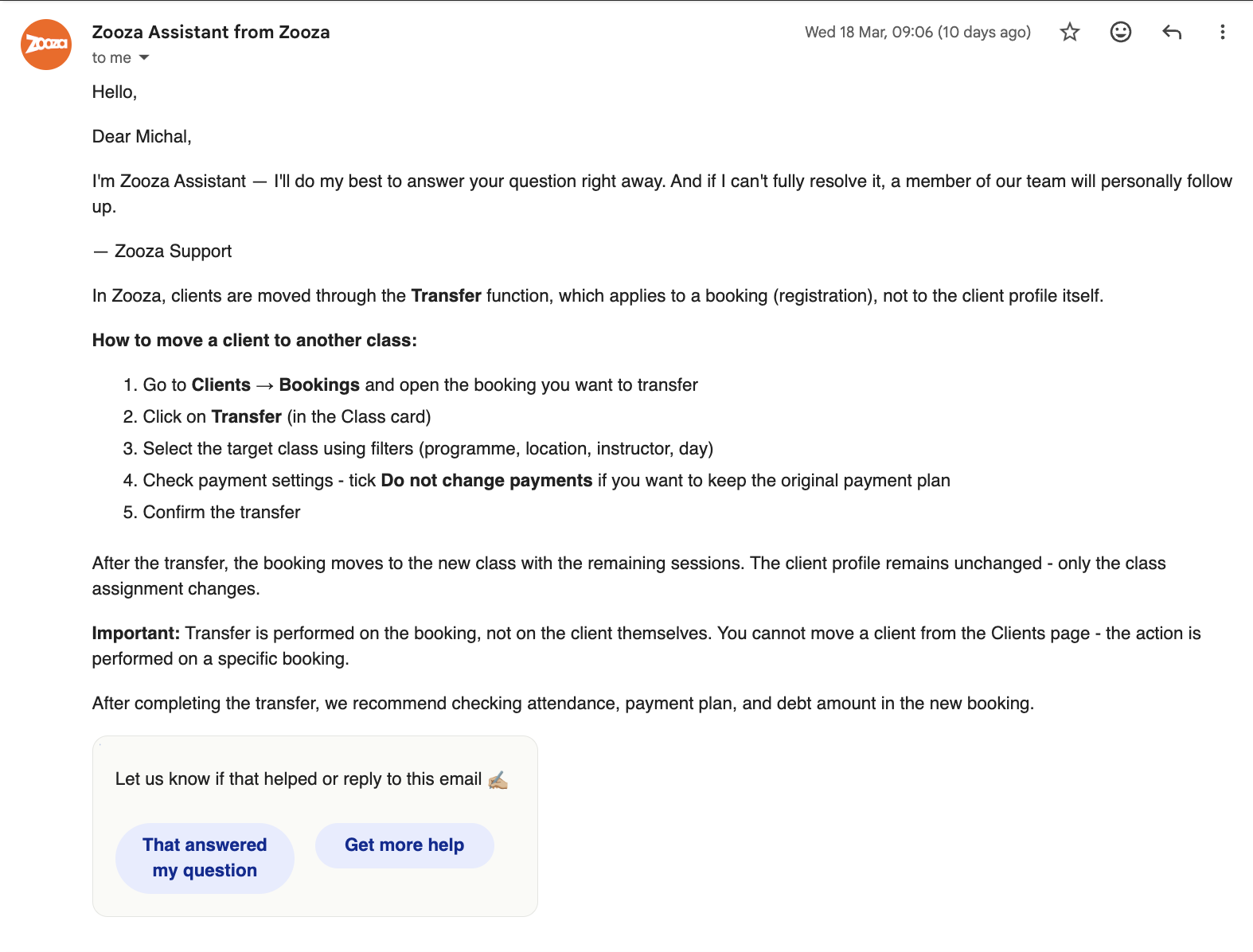 Screenshot — getting help and support