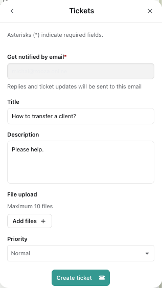 Screenshot — getting help and support
